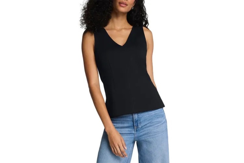 Spanx Black V-Neck Sleeveless Stretchy Top Minimalist Workwear Women Size Medium